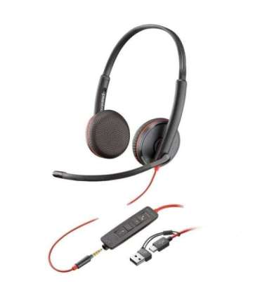 Poly Blackwire 3225 Stereo USB-C Headset +3.5mm Plug +USB-C/A Adapter (Bulk)