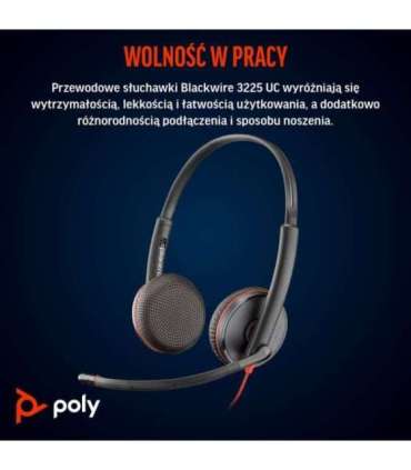 Poly Blackwire 3225 Stereo USB-C Headset +3.5mm Plug +USB-C/A Adapter (Bulk)