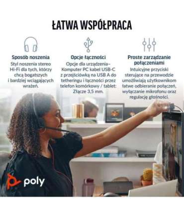 Poly Blackwire 3225 Stereo USB-C Headset +3.5mm Plug +USB-C/A Adapter (Bulk)