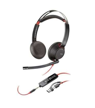 Poly Blackwire 5220 Stereo USB-C Headset +3.5mm Plug +USB-C/A Adapter
