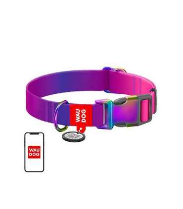 Waudog gradient nylon dog collar with QR code, purple , size XL