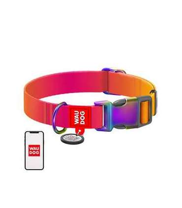 Nylon dog collar with QR code WAUDOG 15 mm wide, 25-35 cm long orange