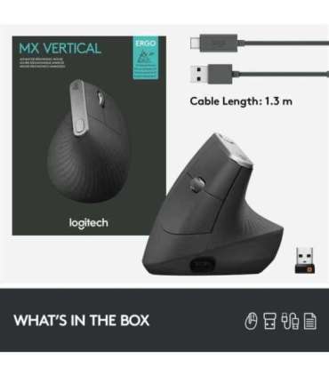 Logitech MX Vertical Advanced Ergonimic mouse RF Wireless+Bluetooth Optical 4000 DPI Right-hand