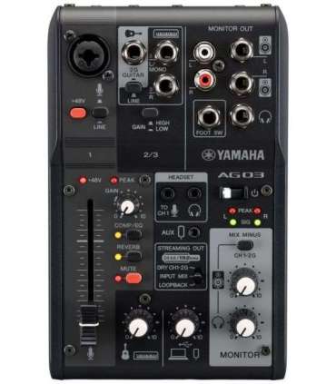 Yamaha AG03 MK2 - 3-channel live streaming mixer with USB audio interface, black