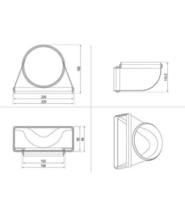 Hob accessory ELECTROLUX Vertical connection from round (D150) to rectangular shape (220x90) M2CKCF03U