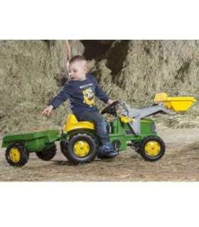 Rolly Toys RollyKid John Deere педальный трактор с ковшом и прицепом - зелёный