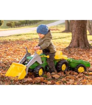 Rolly Toys RollyKid John Deere pedaaltraktor koos kopaga ja haagisega - roheline