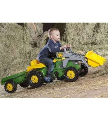 Rolly Toys RollyKid John Deere pedaaltraktor koos kopaga ja haagisega - roheline