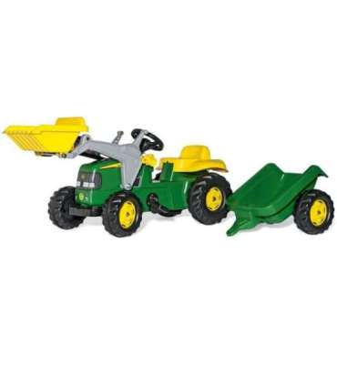 Rolly Toys RollyKid John Deere pedaaltraktor koos kopaga ja haagisega - roheline