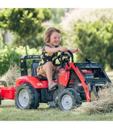 FALK трактор Case на педалях с ковшом и прицепом, красный, для детей от 3 лет