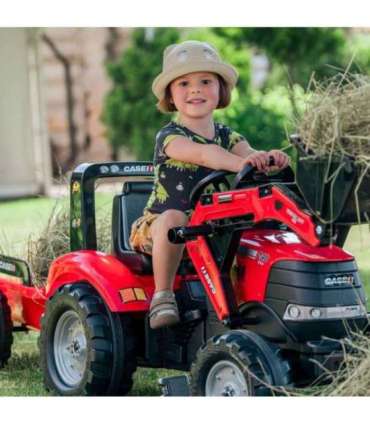 FALK трактор Case на педалях с ковшом и прицепом, красный, для детей от 3 лет