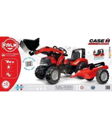 FALK трактор Case на педалях с ковшом и прицепом, красный, для детей от 3 лет