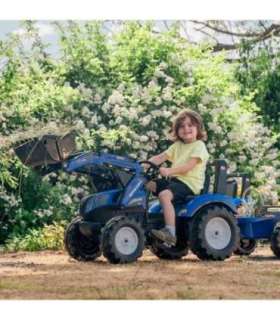 FALK Трактор New Holland синего цвета с педалями и прицепом, для детей от 3 лет
