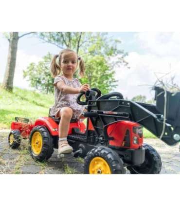 FALK Supercharger mängutraktor, punane, avaneva kapotiga, haagise ja koppiga, alates 2. eluaastast