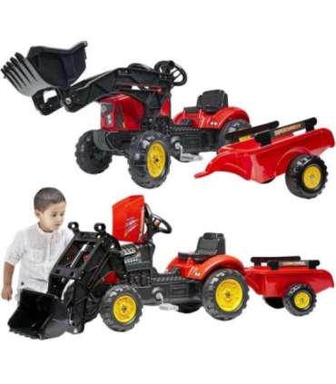 FALK Supercharger mängutraktor, punane, avaneva kapotiga, haagise ja koppiga, alates 2. eluaastast