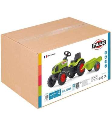 FALK Claas traktor roheline, pedaalidega, haagisega + sarv, alates 2. eluaastast