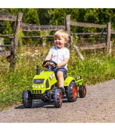 FALK Claas pedaaltraktor, roheline, signaaliga ja haagisega, sobib alates 2. eluaastast.