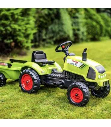 FALK Claas pedaaltraktor, roheline, signaaliga ja haagisega, sobib alates 2. eluaastast.