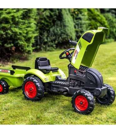 FALK Claas pedaaltraktor, roheline, signaaliga ja haagisega, sobib alates 2. eluaastast.
