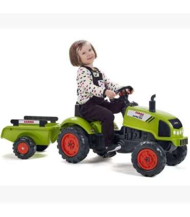 FALK Claas pedaaltraktor, roheline, signaaliga ja haagisega, sobib alates 2. eluaastast.