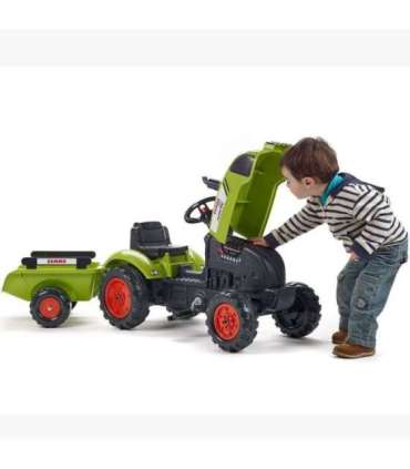 FALK Claas pedaaltraktor, roheline, signaaliga ja haagisega, sobib alates 2. eluaastast.