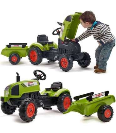 FALK Claas pedaaltraktor, roheline, signaaliga ja haagisega, sobib alates 2. eluaastast.
