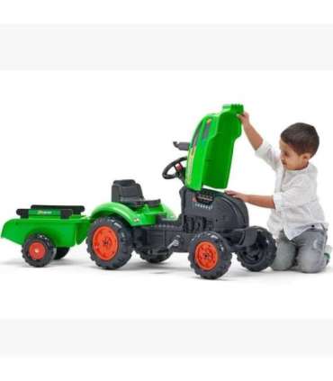 FALK X mängutraktor, roheline, koos haagise ja signaaliga, sobib alates 2. eluaastast