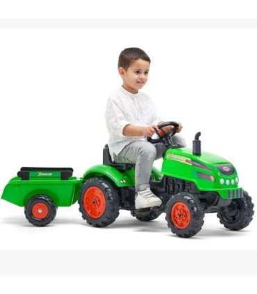 FALK X mängutraktor, roheline, koos haagise ja signaaliga, sobib alates 2. eluaastast