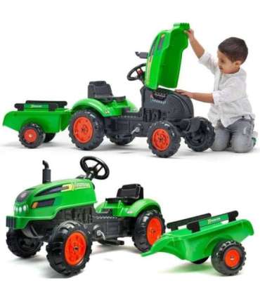 FALK X mängutraktor, roheline, koos haagise ja signaaliga, sobib alates 2. eluaastast