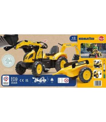 FALK KOMATSU pedaaltraktor ekskavaatori kopa ja haagisega, alates 2. eluaastast
