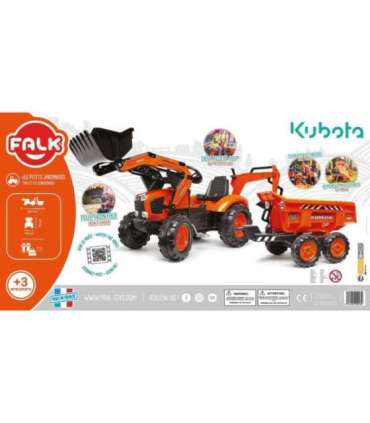 FALK Kubota mängutraktor, oranž, koos haagisega, sobib alates 3. eluaastast