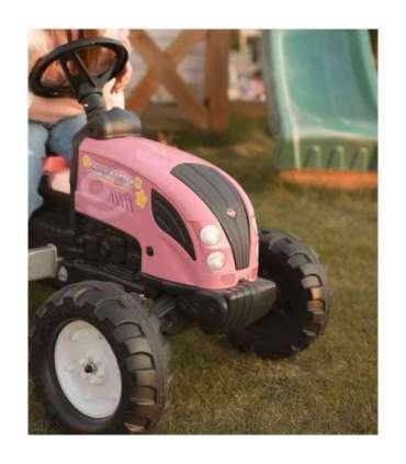 FALK Country Star roosa pedaaltraktor, haagise ja vilega — sobib alates 2. eluaastast