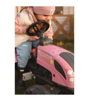 FALK Country Star roosa pedaaltraktor, haagise ja vilega — sobib alates 2. eluaastast