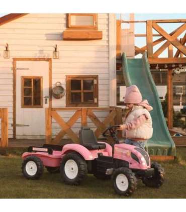 FALK Country Star roosa pedaaltraktor, haagise ja vilega — sobib alates 2. eluaastast