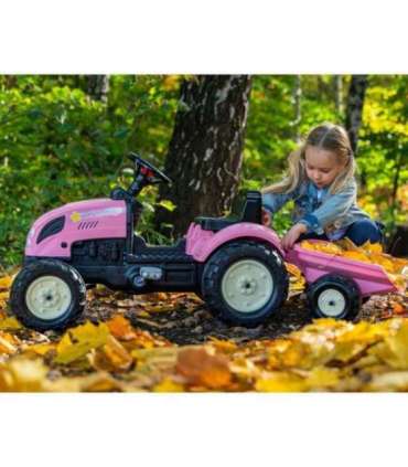 FALK Country Star roosa pedaaltraktor, haagise ja vilega — sobib alates 2. eluaastast