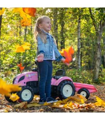FALK Country Star roosa pedaaltraktor, haagise ja vilega — sobib alates 2. eluaastast