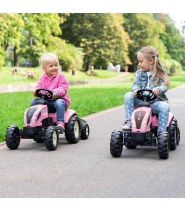 FALK Country Star roosa pedaaltraktor, haagise ja vilega — sobib alates 2. eluaastast