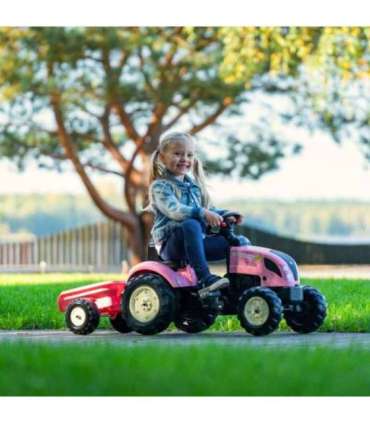 FALK Country Star roosa pedaaltraktor, haagise ja vilega — sobib alates 2. eluaastast