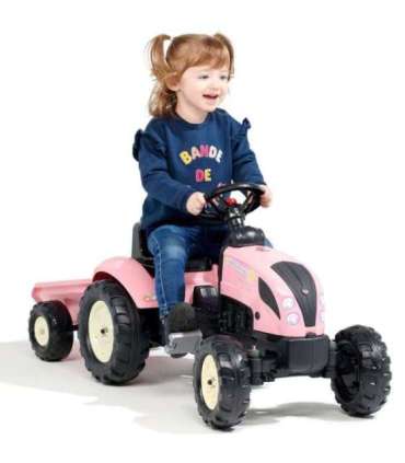 FALK Country Star roosa pedaaltraktor, haagise ja vilega — sobib alates 2. eluaastast