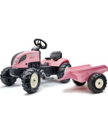 FALK Country Star roosa pedaaltraktor, haagise ja vilega — sobib alates 2. eluaastast