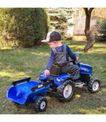 FALK pedaaltraktor New Holland, suur, haagisega ja avatava kapotiga, sobib alates 2. eluaastast