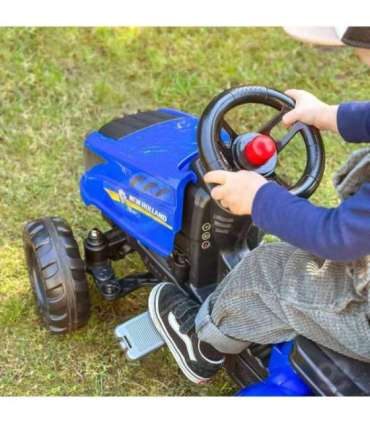 FALK pedaaltraktor New Holland, suur, haagisega ja avatava kapotiga, sobib alates 2. eluaastast