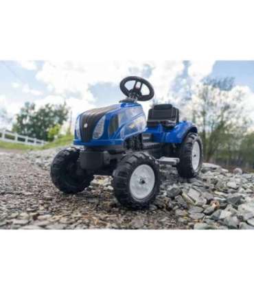 FALK pedaaltraktor New Holland, suur, haagisega ja avatava kapotiga, sobib alates 2. eluaastast