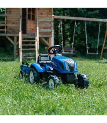 FALK pedaaltraktor New Holland, suur, haagisega ja avatava kapotiga, sobib alates 2. eluaastast