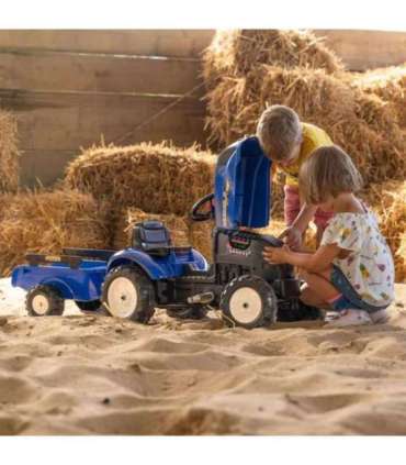 FALK pedaaltraktor New Holland, suur, haagisega ja avatava kapotiga, sobib alates 2. eluaastast