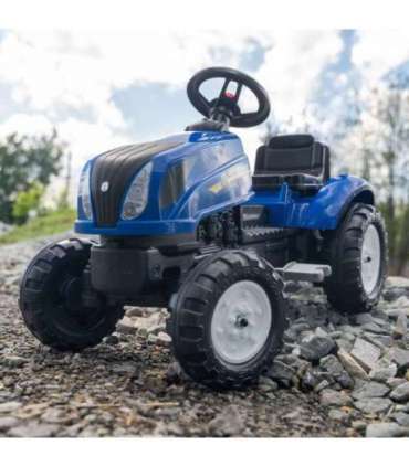 FALK pedaaltraktor New Holland, suur, haagisega ja avatava kapotiga, sobib alates 2. eluaastast