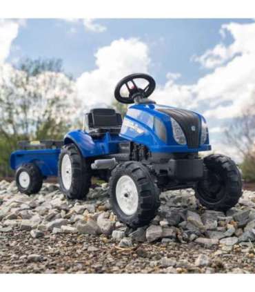 FALK pedaaltraktor New Holland, suur, haagisega ja avatava kapotiga, sobib alates 2. eluaastast