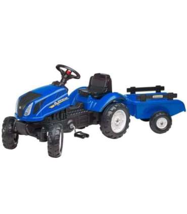 FALK pedaaltraktor New Holland, suur, haagisega ja avatava kapotiga, sobib alates 2. eluaastast
