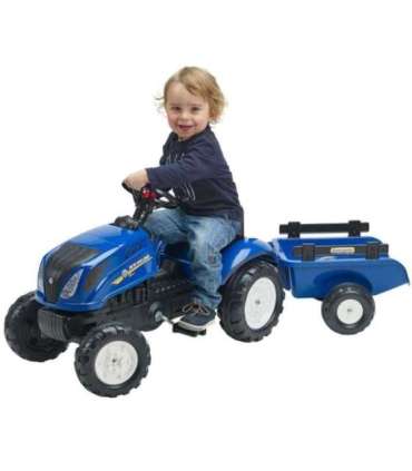 FALK pedaaltraktor New Holland, suur, haagisega ja avatava kapotiga, sobib alates 2. eluaastast