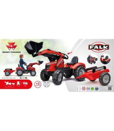 FALK Massey Ferguson pedaaltraktor, punane, haagisega, alates 3. eluaastast
